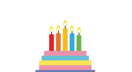 Fototapeta premium Colorful Birthday Cake With Five Lit Candles on White Background