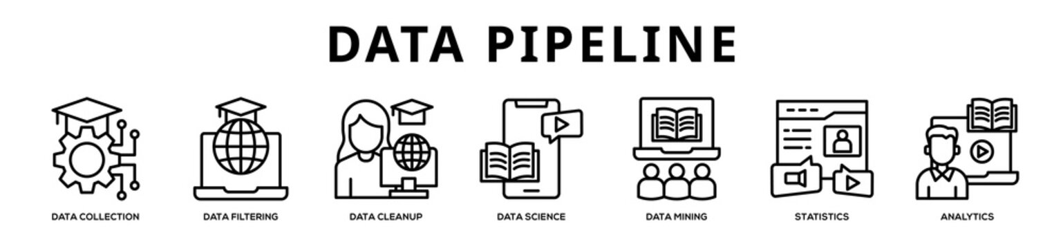 Data Pipeline web banner icon illustration