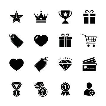 Black icons of awards and gifts.