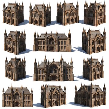 Set of gothic building architecture 3d models