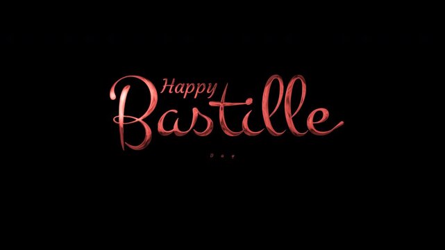 Displays happy bastille in elegant red script on a dark background. Perfect for festive french holiday designs or celebratory events.