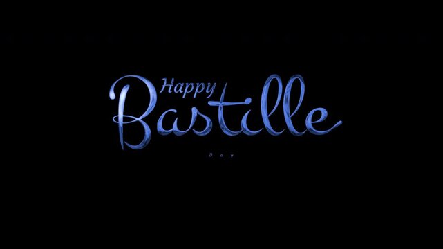 Happy bastille day celebration design in elegant blue font. Suitable for french national holidays, event promotions, social media posts.