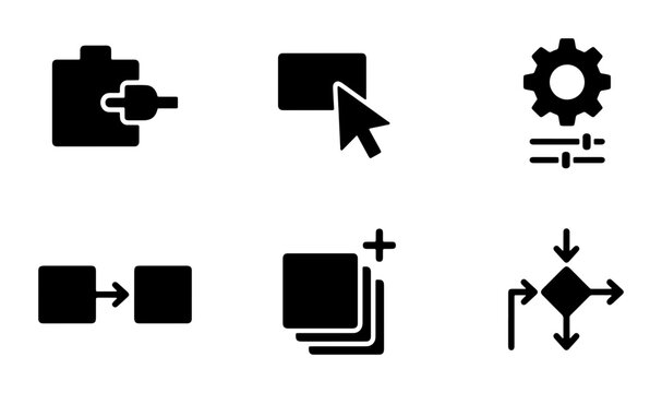 Process Flow Icons, Workflow Symbols, System Logic Graphics, Business Process Icons, Algorithm Diagrams, Data Flow Icons, Vector Set