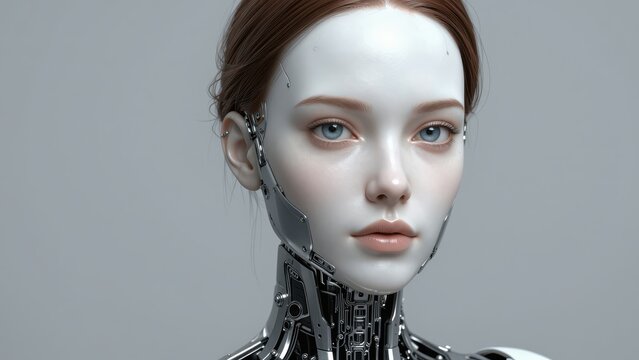 Cyborg Female Portrait with Metallic Integrated Technology