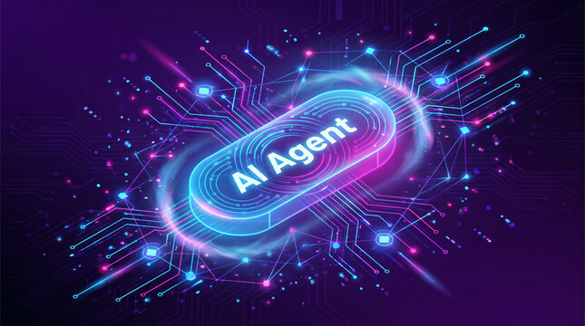 futuristic ai agent interface connected to cloud database coding and automation modules, visualizing artificial intelligence systems and digital dashboard coding icon flow process database technology