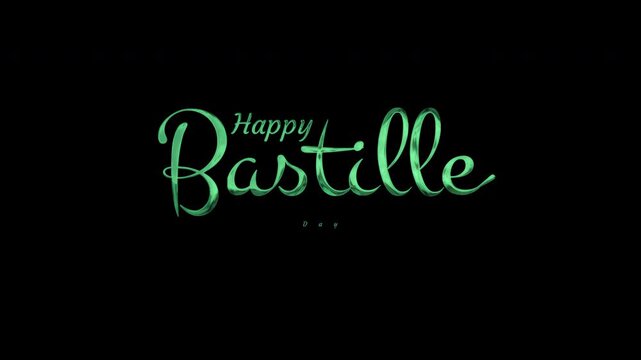 Happy bastille in elegant green script on a black background, suitable for bastille day celebrations, event invitations, posters, and decorations.