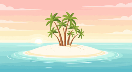 Small tropical island with palm trees in the middle of the ocean. © Ahyar
