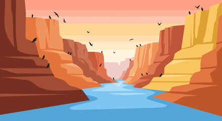 Majestic River Flowing Through Grand Canyon Landscape.