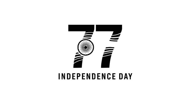 77th Independence Day India Celebration Typography with Ashoka Chakra Emblem