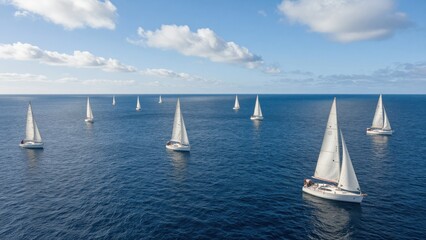 Fototapeta premium Sailboats Cruising on Open Ocean under Bright Blue Sky
