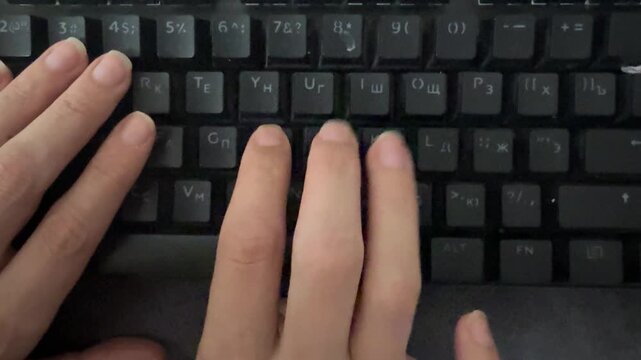 Hands typing on computer keyboard close up, office work and digital communication concept