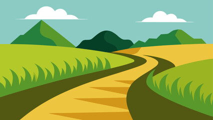 Naklejka premium Winding country road through green hills and fields in summer