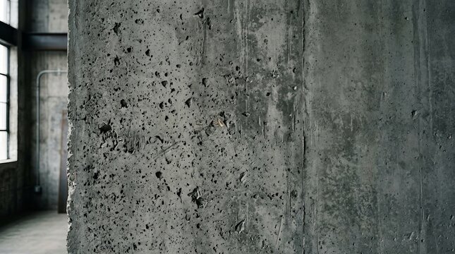 Industrial Grey Concrete Wall Texture with Pockmarks and Rough Surface in Modern Loft Interior Background for Architectural Design, Urban Construction Material Detail and Minimalist Backdrop