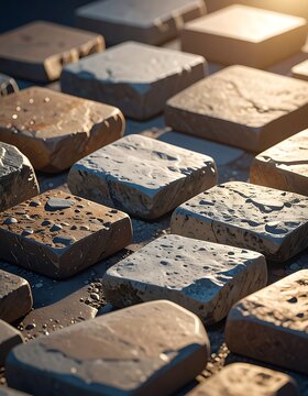Weathered stone bricks in sunlight.