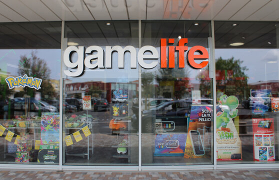 Front view of Gamelife gaming store with Pok&eacute;mon and Nintendo promotions, showcasing modern gaming retail, pop culture trends, collectibles, and the booming entertainment industry.
