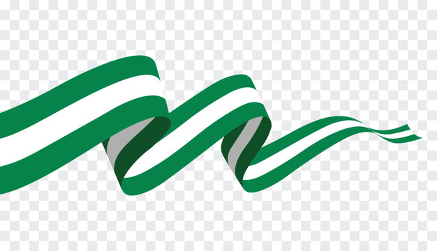 Nigeria flag ribbon wave illustration with flowing green and white patriotic banner isolated transparent design