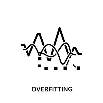 Overfitting machine learning icon, data science model error vector, complex statistical graph with noise and curves