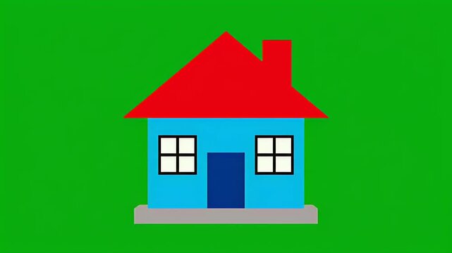 Animated Flat Style House Icon Building Up Piece by Piece on Green Screen Background, Construction and Real Estate Development Concept Illustration