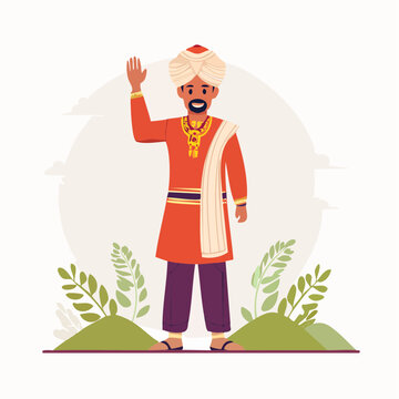 Man in Traditional Indian Attire Waving