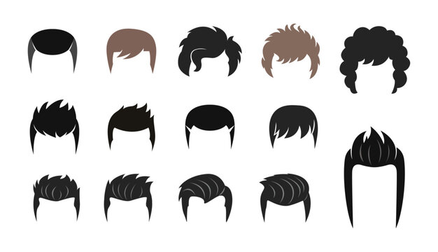 Mens Hairstyles Silhouette Collection with Modern Barber Haircut Styles Set