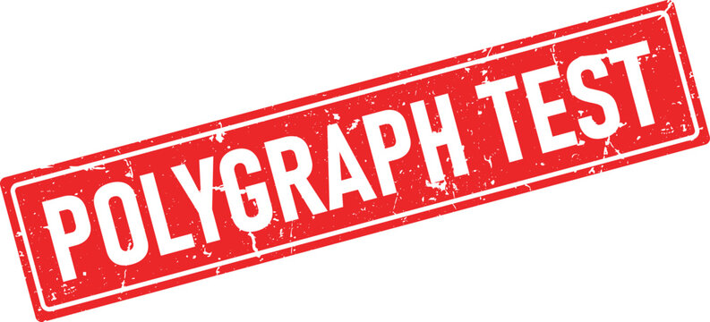 Red ink stamp mark with POLYGRAPH TEST text in distressed white letters on white
