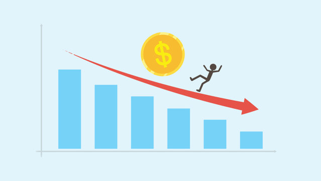 Decreasing value graph, inflation crisis, economic recession chart, business and financial loss