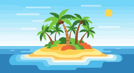 Obraz premium Small tropical island with palm trees and sandy beach.