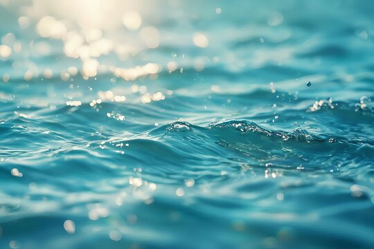 The blue sea has ripples on its surface; the image is blurry  The clear blue sea has a calm surface with spray and bubbles