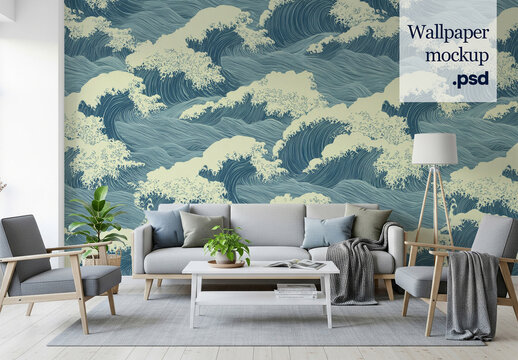 Wallpaper mockup in livingroom setting