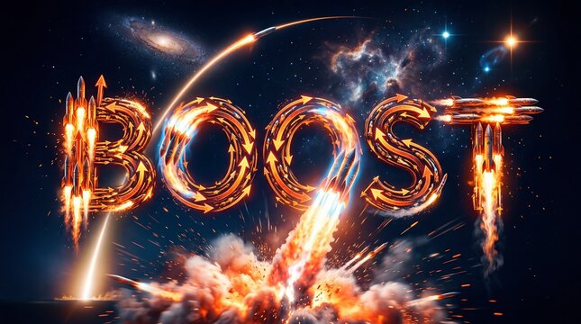 Boost concept with rockets launching into space