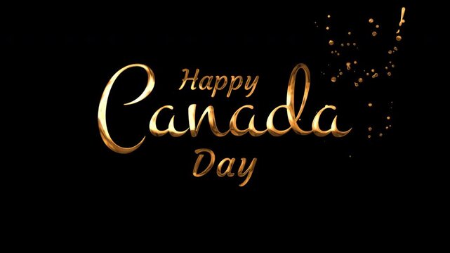 Happy canada day in golden script on black background. Suitable for social media posts, website banners, or festive print materials.