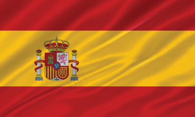 Obraz premium Spain National Flag Waving Vector Illustration with Official Red and Yellow Design, fabric silk or satin texture design