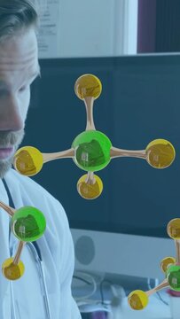 Vertical video: Dr picking tubes, opening caps for lab test, 3D models floating near patient hand