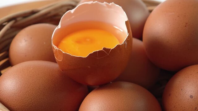 Chicken eggs in a basket	
