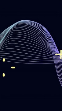 Vertical video: Multiline sine wave shifting right on nudge, flowing with yellow markers for UI