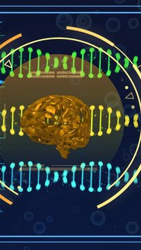 Vertical video: Green pulse starting golden brain hologram rotating pulsing HUD rings for insight