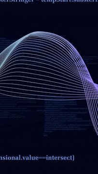 Vertical video: Single arc appearing layered wave undulating as code panels scrolling showing flow