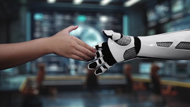 This video illustrates the dynamic relationship between quality and cost in manufacturing, showcasing a human hand and a robotic hand, representing partnership and innovation. Auvana