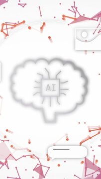 Vertical video: Gray stroke showing, brain tracing, AI chip appearing, icons orbiting, showing apps