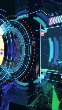 Vertical video: HUD activating by purple polygon sweep rotating and displaying right-panel bars