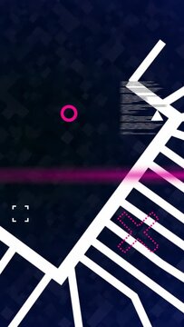 Vertical video: White grid entering right, rotating and extending, linking nodes, forming circuit