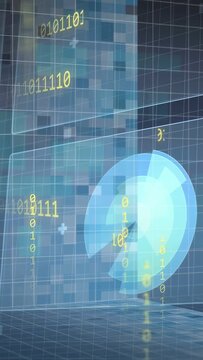 Vertical video: Faint blue circle appearing, HUD spinning and pulsing, displaying binary and code