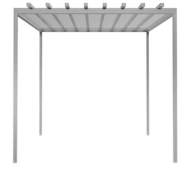 Obraz premium minimalist 3d render of freestanding metallic pergola with continuous glass ceiling showing underside details of aluminum frame