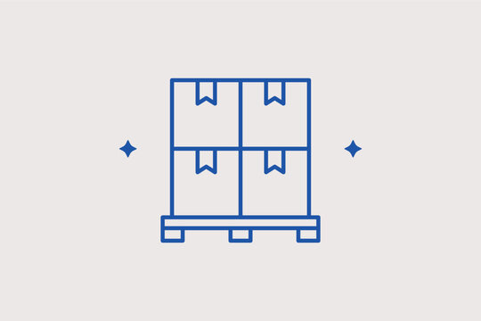 Boxes on a pallet line icon for bulk cargo shipping and wholesale distribution. Standard vector illustration for freight forwarding websites and warehouse storage guides.