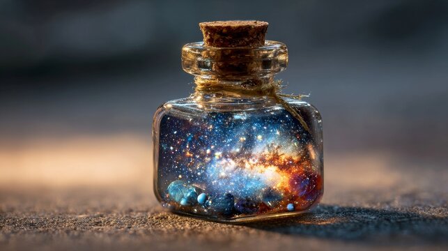 Mini universe trapped inside a glass container 