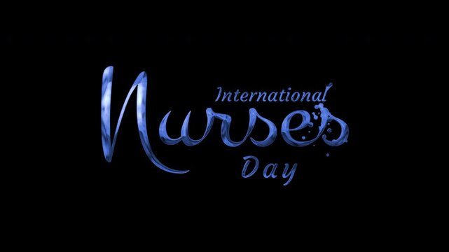 Displays international nurses day in elegant blue text on black suitable for celebrating and promoting awareness for healthcare professionals.