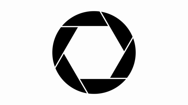 Black camera shutter icon representing photography and aperture lens mechanism
