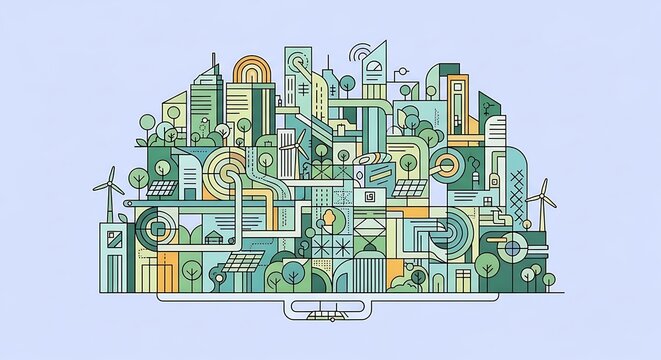 Sustainable cityscape with green technology and renewable energy sources integrated