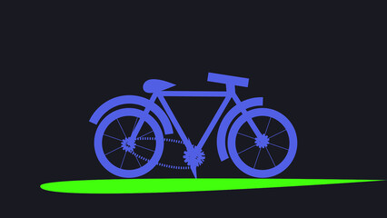 Fototapeta premium A simple flat blue bicycle icon design with a green grass element on a dark background for modern minimalist graphic design and web interface use
