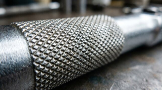 Close up of diamond knurled metal handle texture on industrial tool